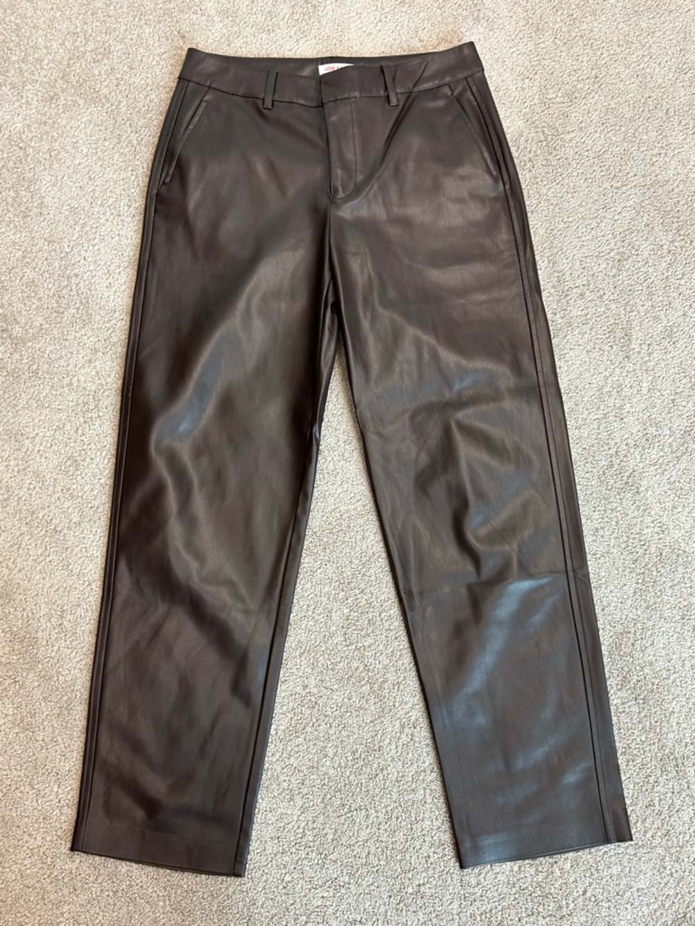 Joe fresh dark Chocolate brown leather straight bootcut pant NWOT pleather vegan